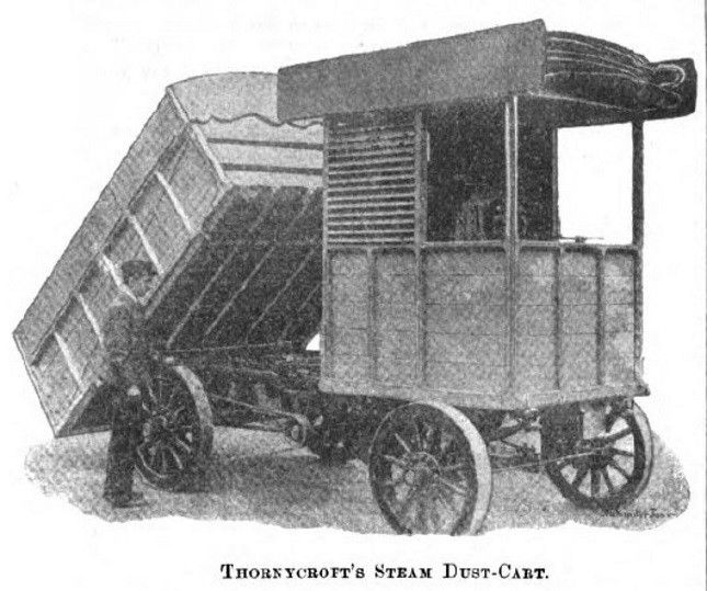 Первый в мире паровой мусоровоз Thornycroft, 1897 год